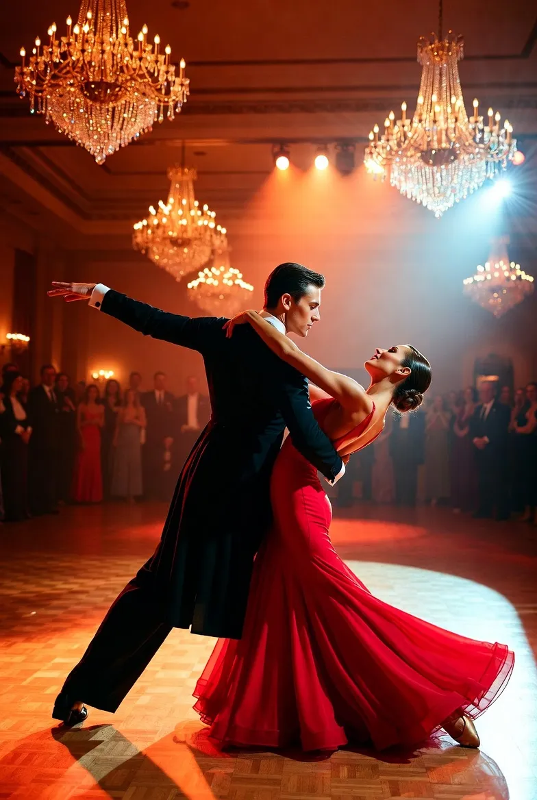 זוג רקדנים סלוניים מבצעים ואלס בחתונה