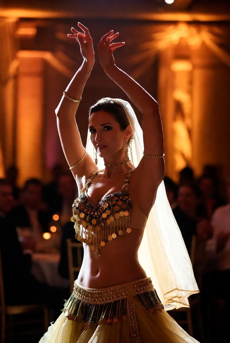 רקדנית בטן בחתונה מזרחית עם כנפי איזיס