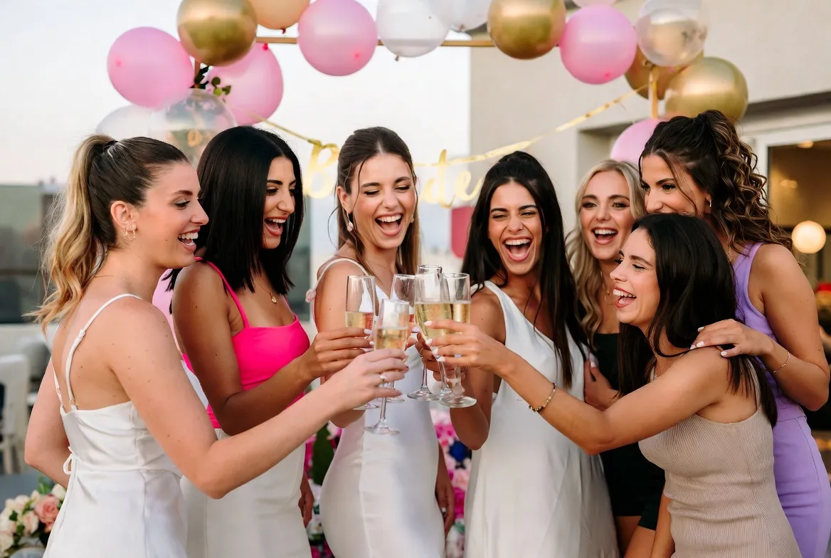 מסיבת רווקות עם רקדניות — חברות חוגגות עם Go-Go ושמפניה