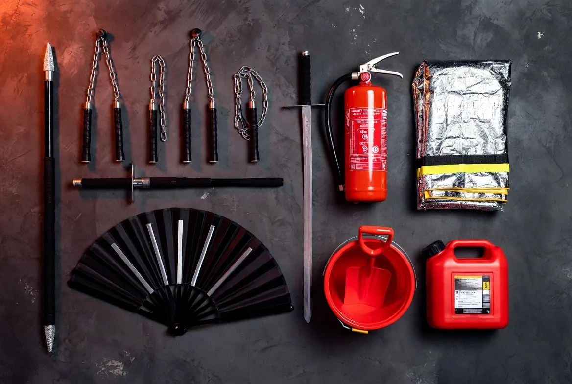 ציוד מופע אש — פוי, סטאף, כנפיים, מטף כיבוי