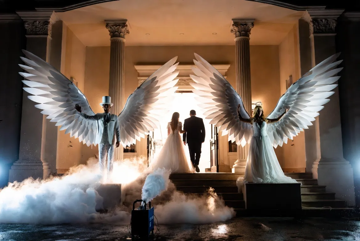 מייצגים עם כנפיים ענקיות בכניסת חתן וכלה — מחירי מייצגים לאירועים