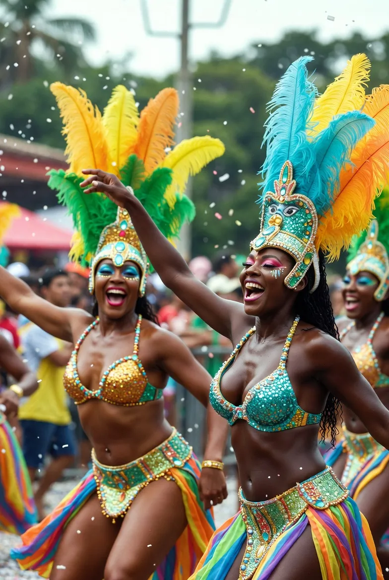 רקדניות ברזילאיות בכניסה לבת מצווה עם נוצות צבעוניות