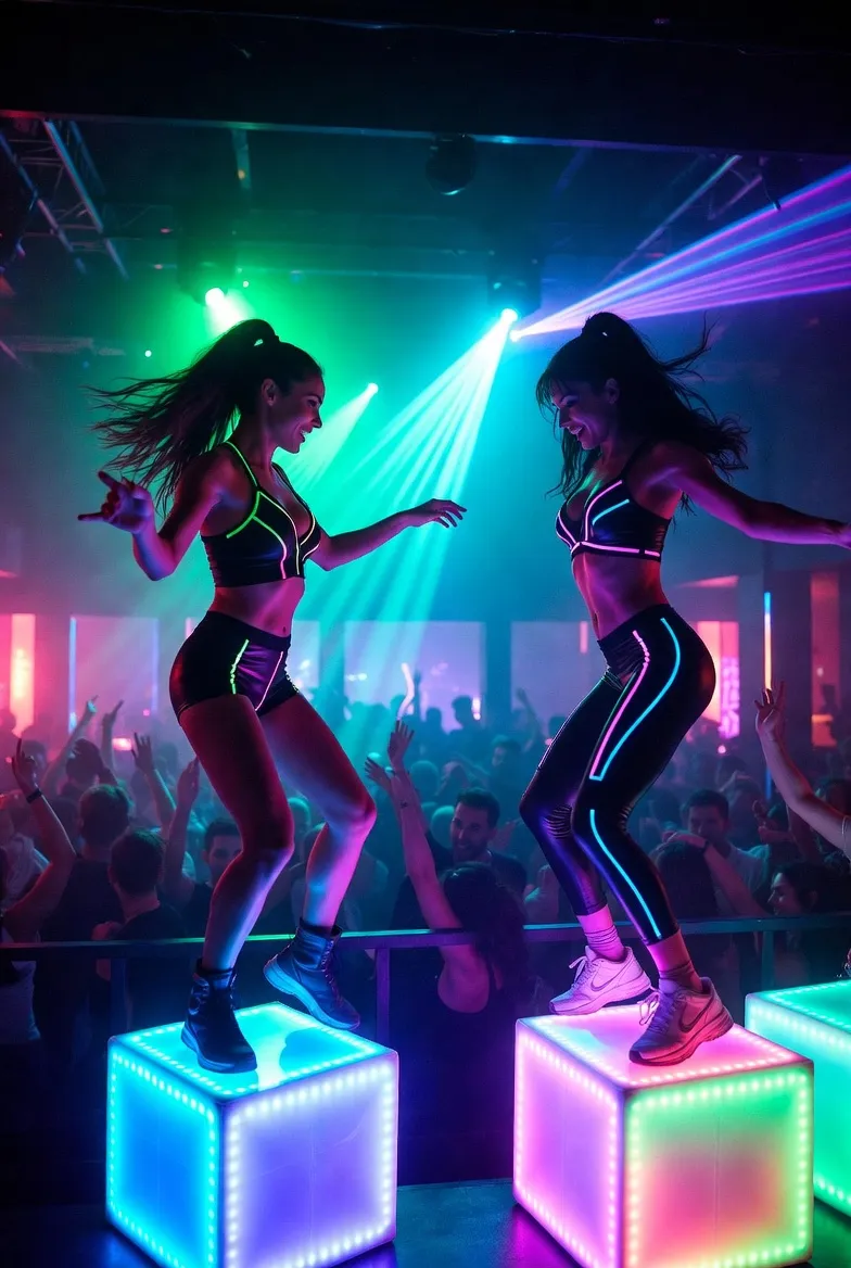 רקדנית גוגו בתלבושת UV ניאון במסיבה פרטית