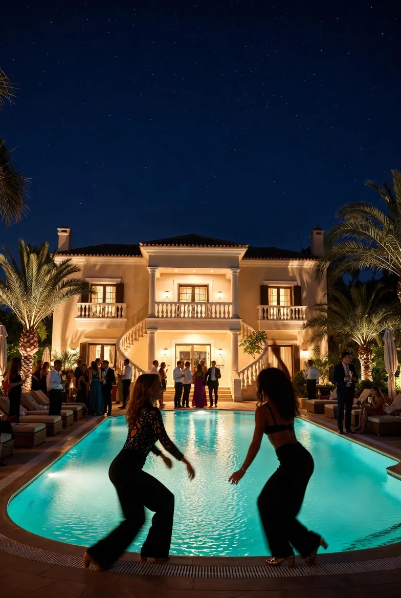 מופע אש ליד הבריכה