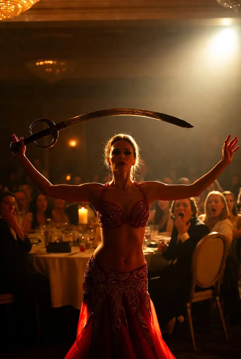 רקדנית בטן עם חרב על הראש — מופע איזון מרהיב — SK Dance