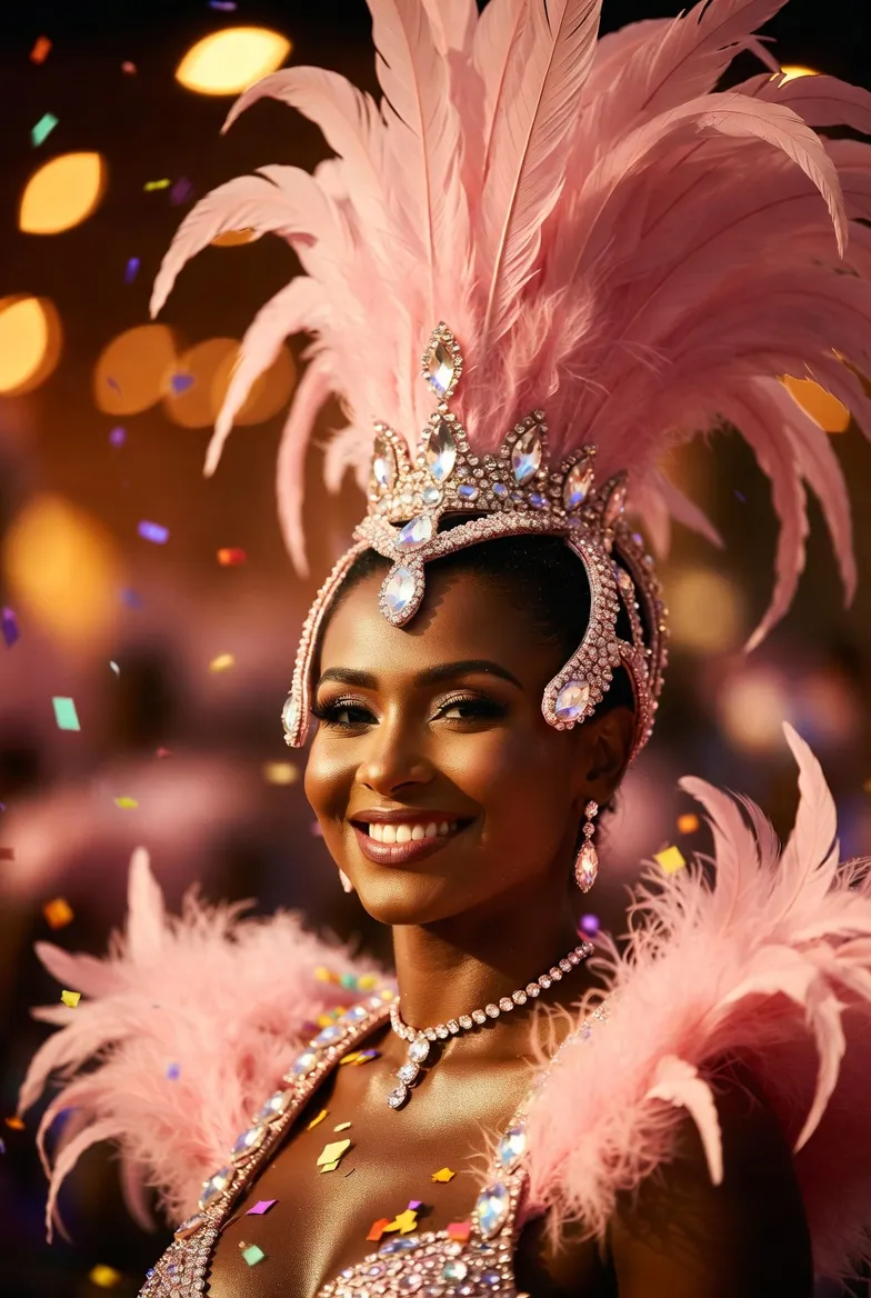 רקדנית ברזילאית בנוצות ורודות — קלוז-אפ מרהיב — SK Dance