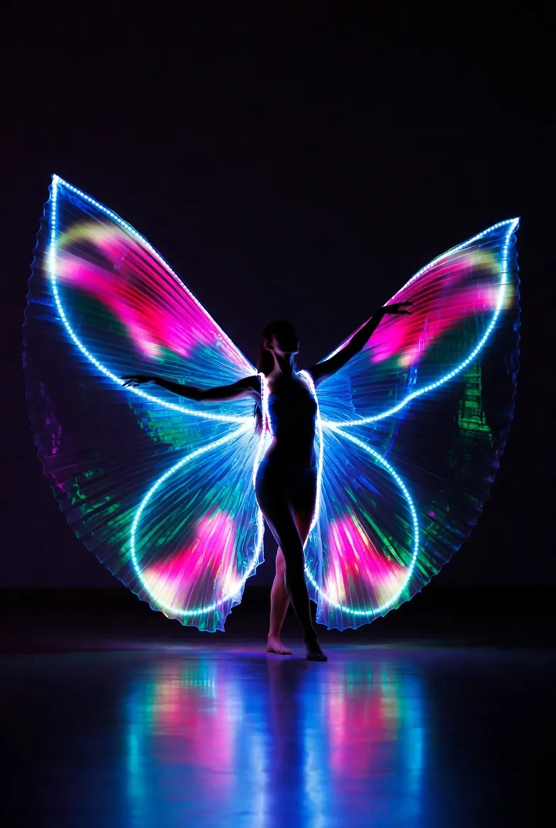 רקדנית עם כנפי LED זוהרות בחושך — SK Dance