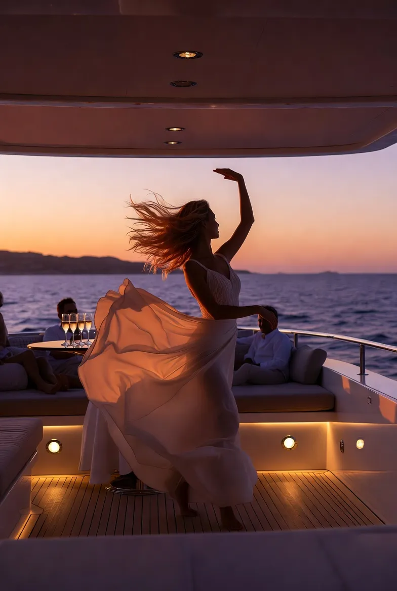 רקדנית על סיפון יאכטה בערב — מסיבת VIP — SK Dance