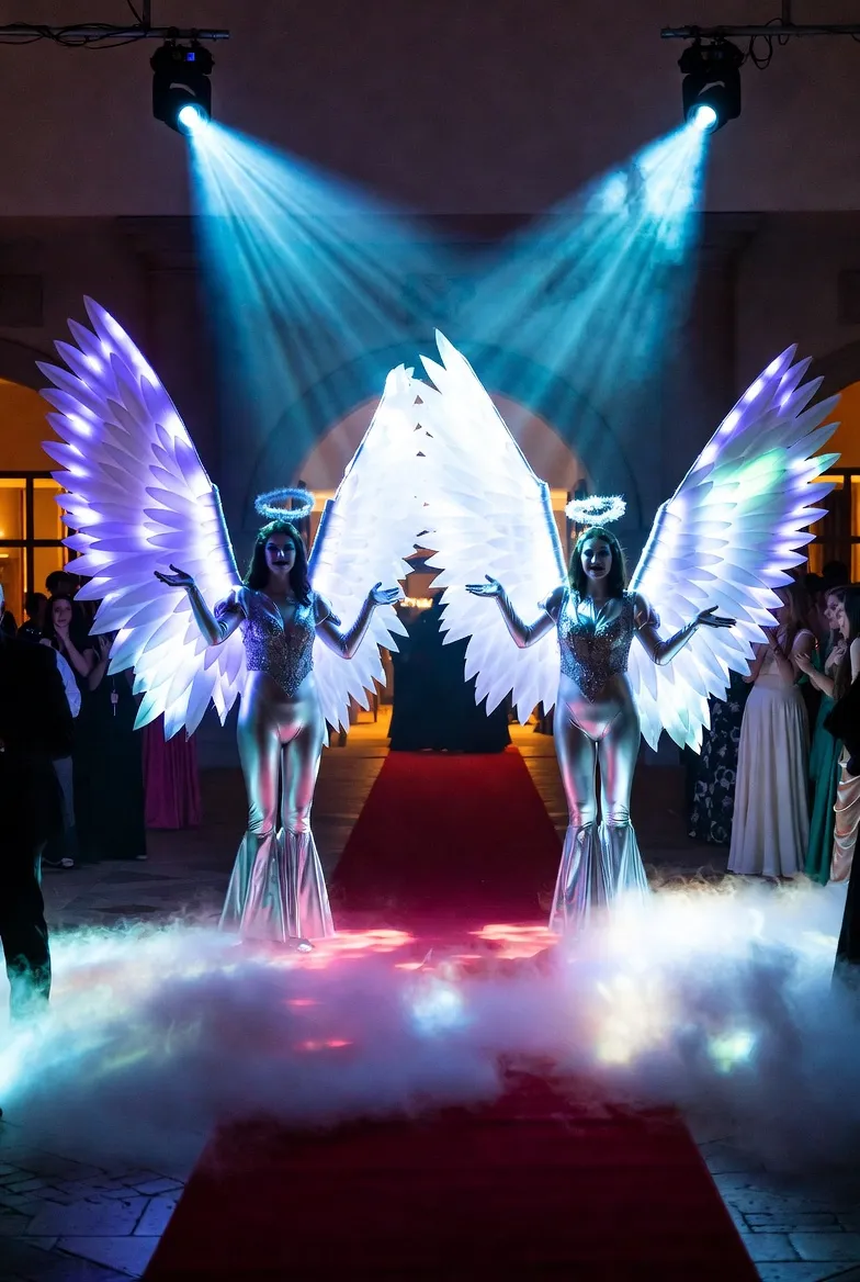 מייצגים עם כנפי LED בכניסת זוג לחתונה — SK Dance