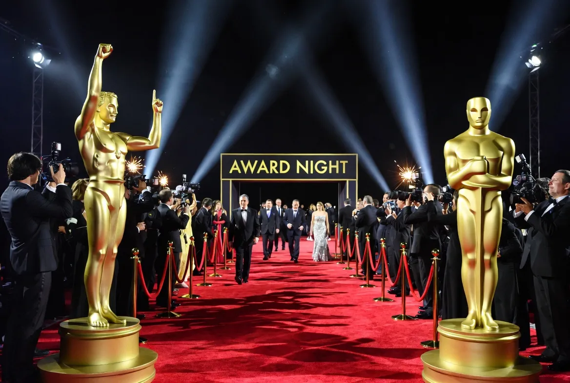 כניסת שטיח אדום לאירוע בסגנון הוליווד עם מייצגים בתלבושות כוכבי קולנוע