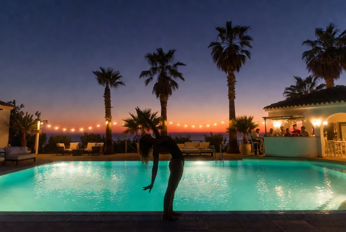 מסיבת רווקים בווילה באילת — רקדנית Go-Go ליד הבריכה